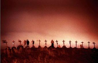 Columbine High's spontaneous memorial of 15 wooden crosses